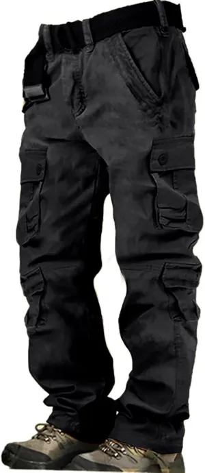 Men's Workout Cargo Pants Utility Elastic Waist Pockets Waterproof Breathable Tactical Pants Stretch Jogging Sweatpants