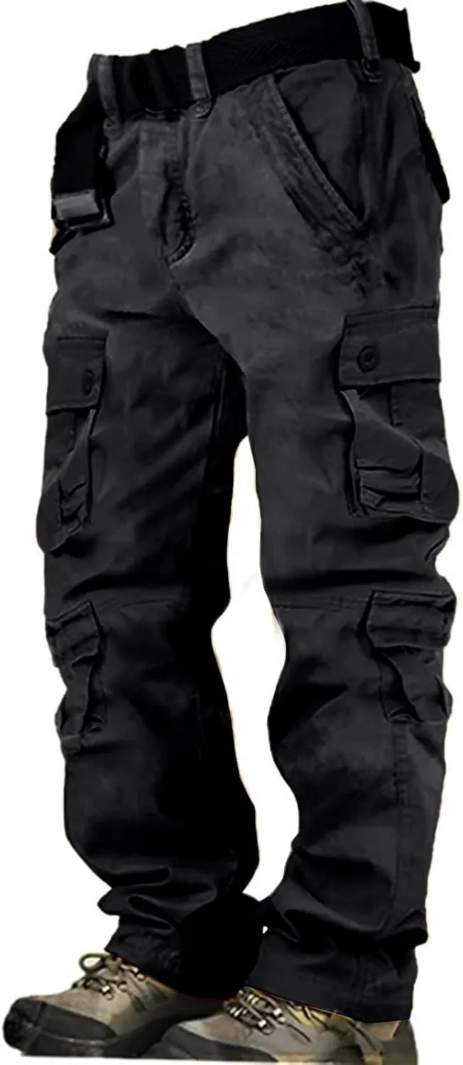 Men's Workout Cargo Pants Utility Elastic Waist Pockets Waterproof Breathable Tactical Pants Stretch Jogging Sweatpants