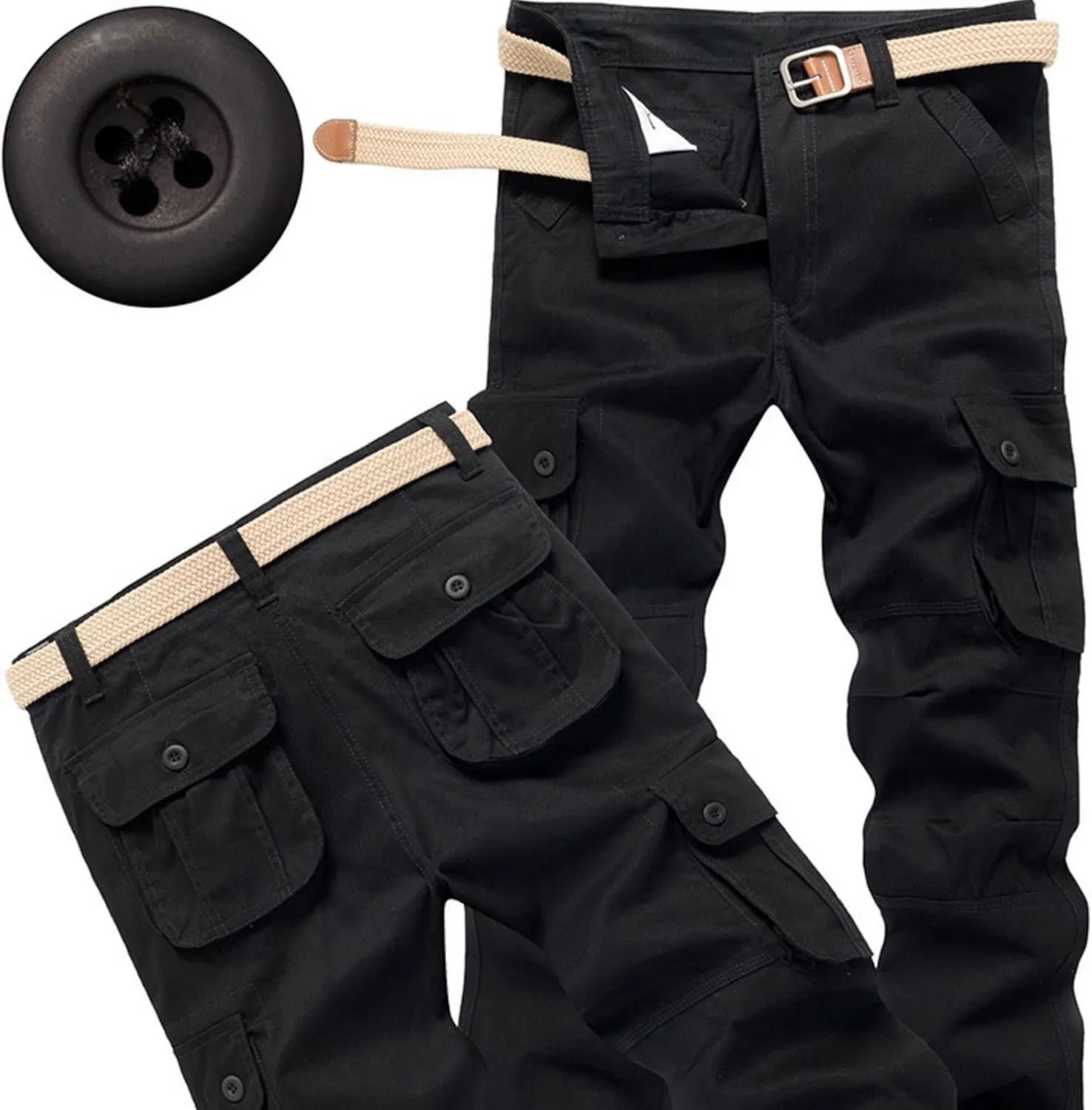 Men's Workout Cargo Pants Utility Elastic Waist Pockets Waterproof Breathable Tactical Pants Stretch Jogging Sweatpants