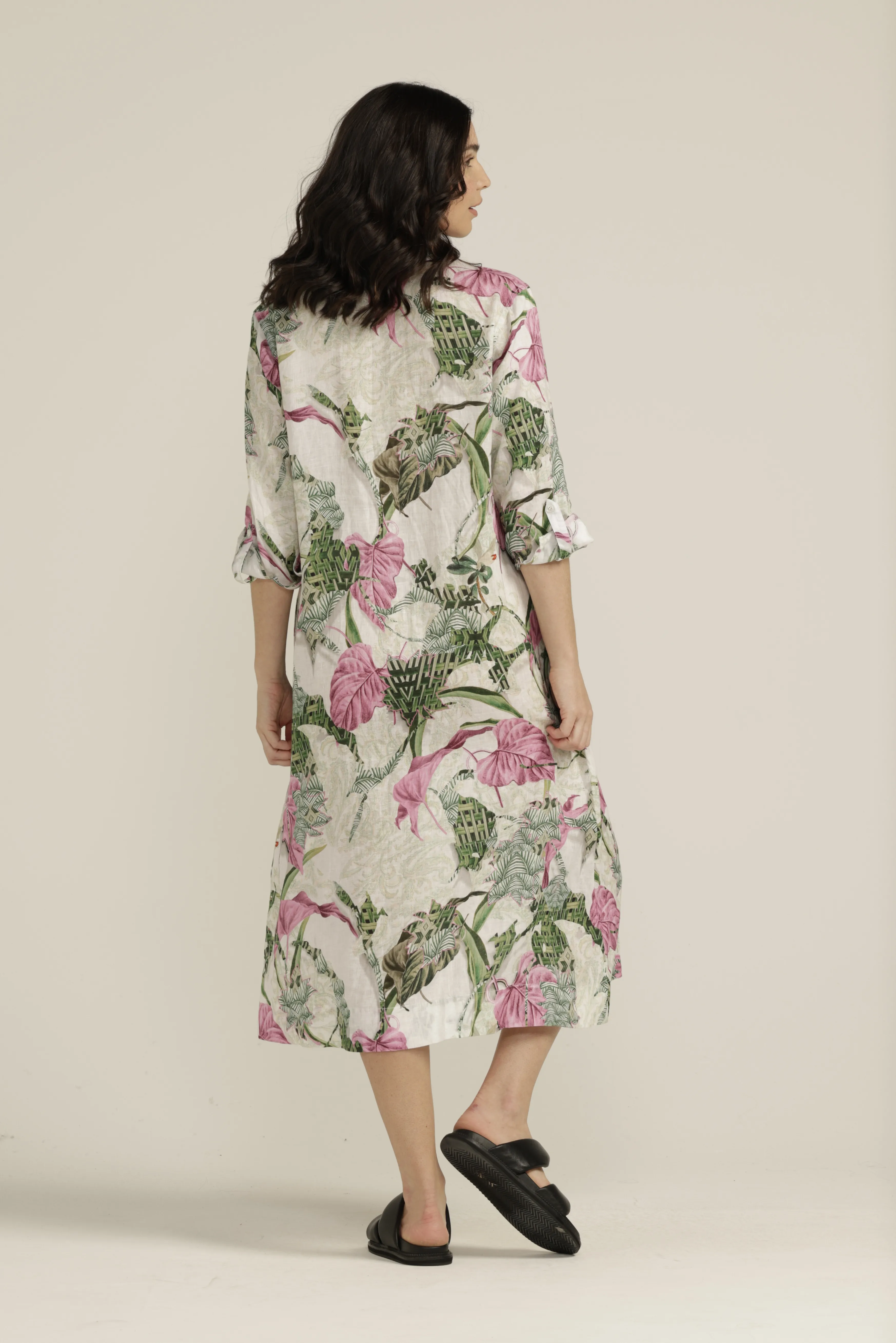 Palms Print 1/2 Placket Dress