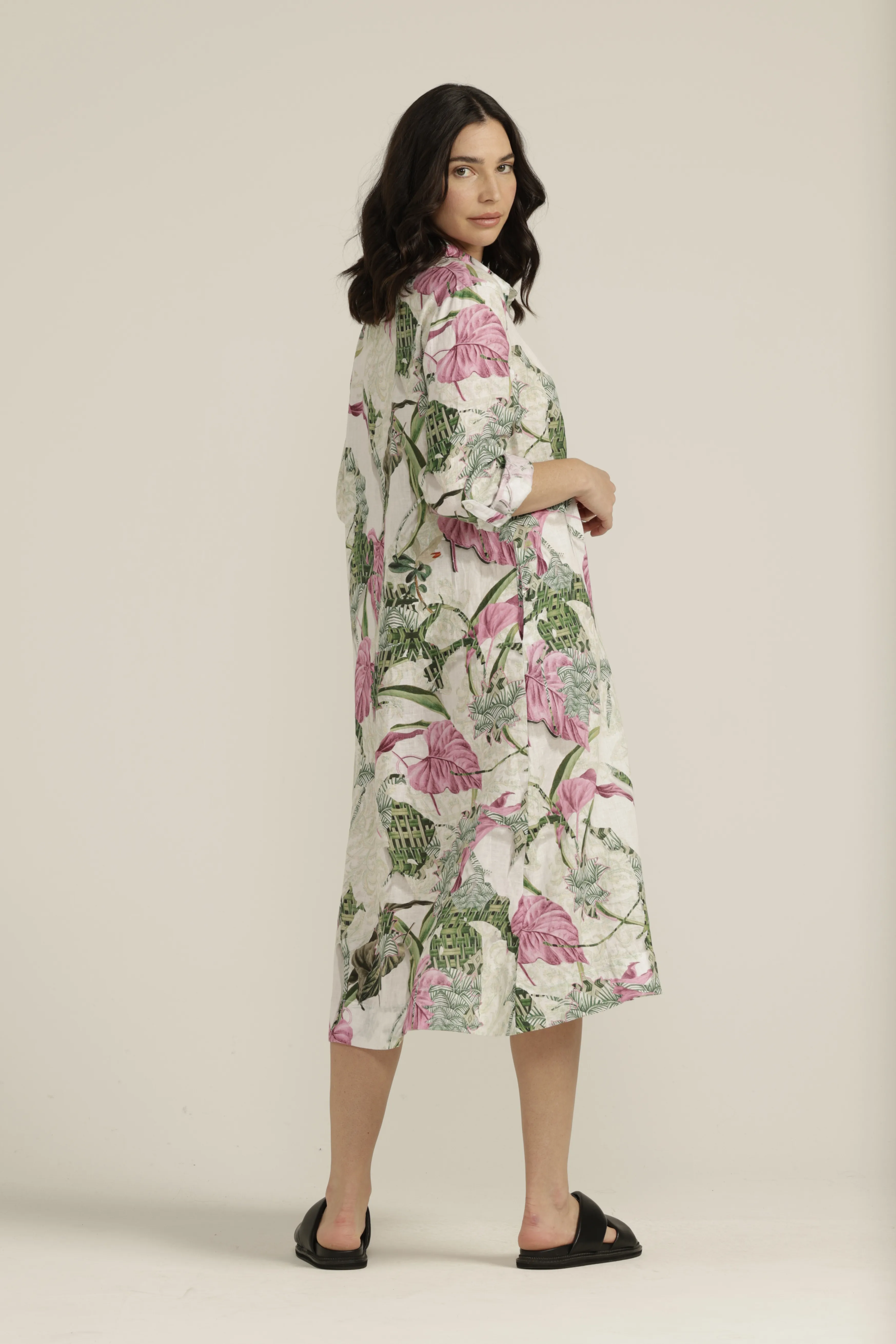 Palms Print 1/2 Placket Dress