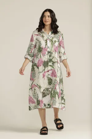 Palms Print 1/2 Placket Dress