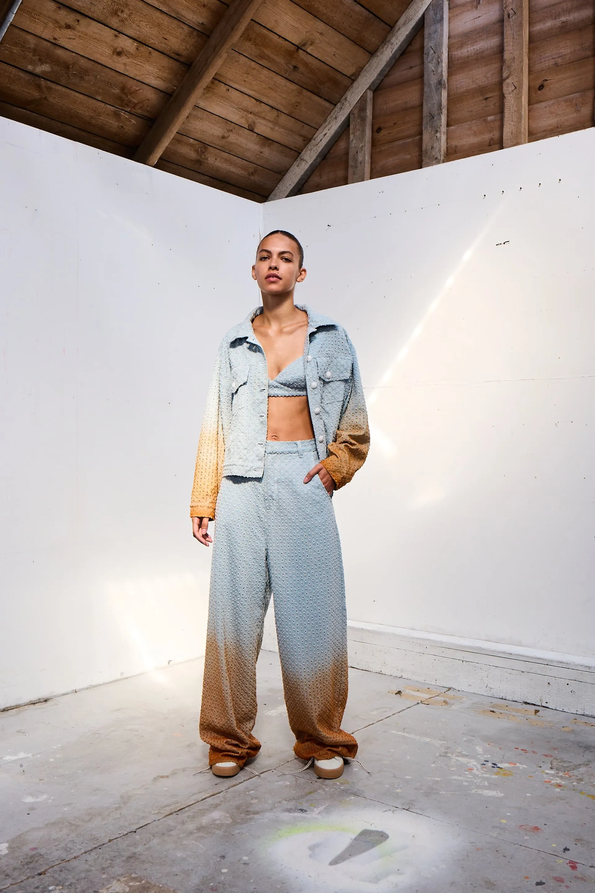 Perforated Jeans with Orange Gradient