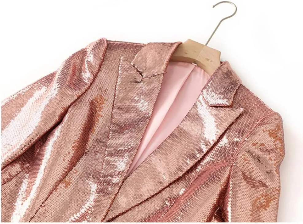 Sequin Blazer and Short Set for Women 2 PC Slim Fit Notch Lapel Prom Party Suit Women's Glitter Suit