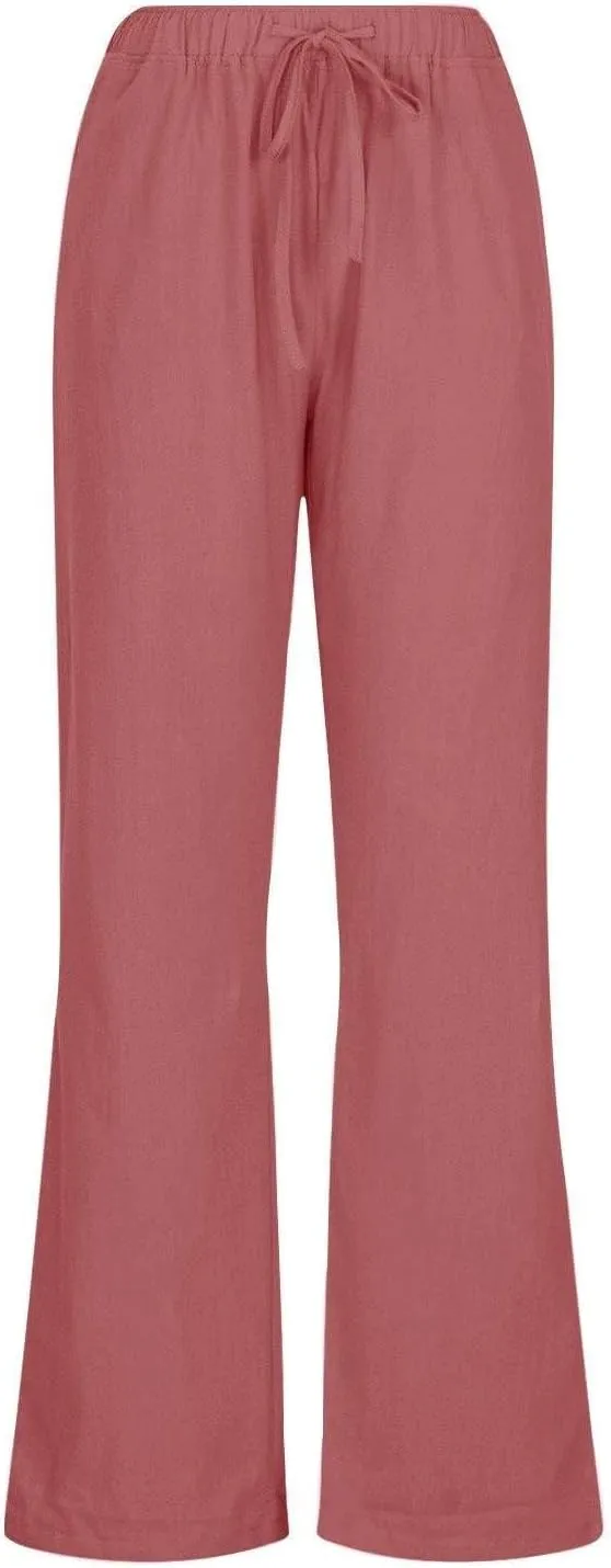SHAOBGE Cotton Linen Pants for Women Summer Wide Leg Casual Loose Drawstring High Waist Palazzo Pants Trousers with Pockets