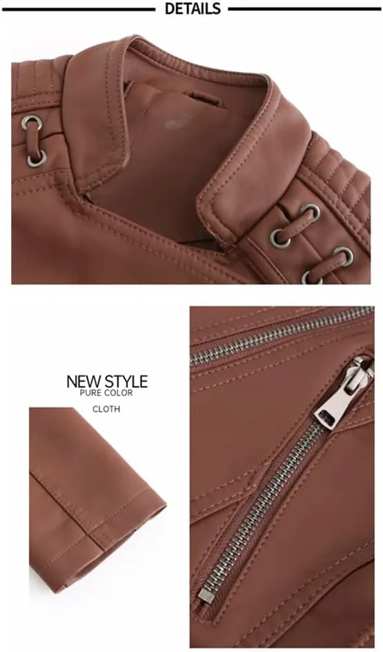 Sister Amy Women PU Leather Jacket Women Bomber Jacket Cropped Jacket Moto Coat for Biker