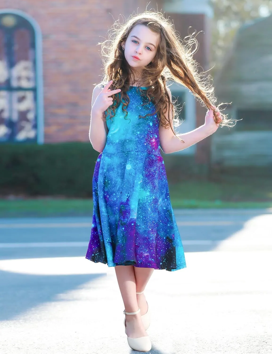 uideazone Girls Sleeveless Dress Round Neck Floral Printed Sundress for Casual Home Party Beach 4-12 Years