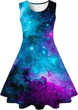 uideazone Girls Sleeveless Dress Round Neck Floral Printed Sundress for Casual Home Party Beach 4-12 Years
