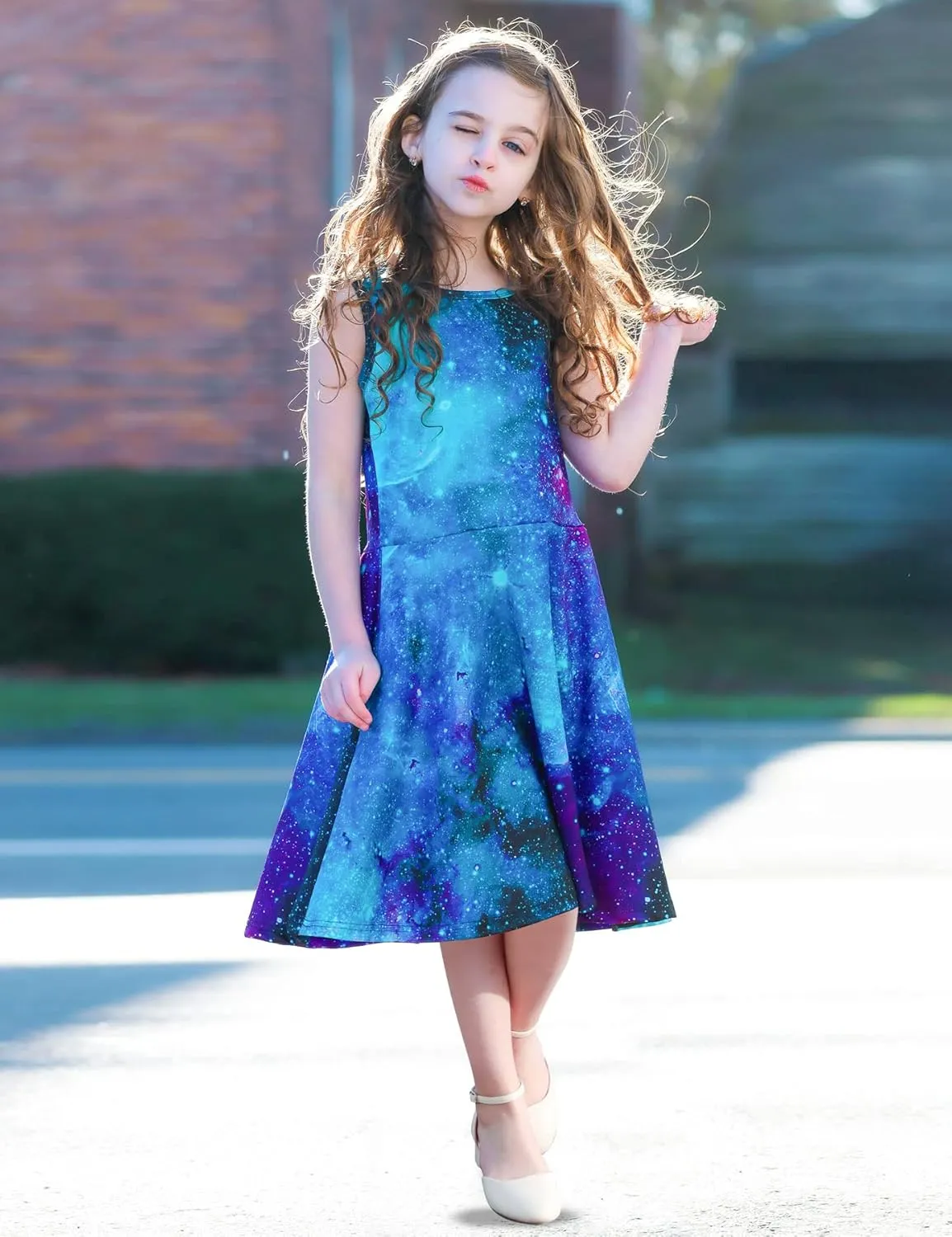 uideazone Girls Sleeveless Dress Round Neck Floral Printed Sundress for Casual Home Party Beach 4-12 Years