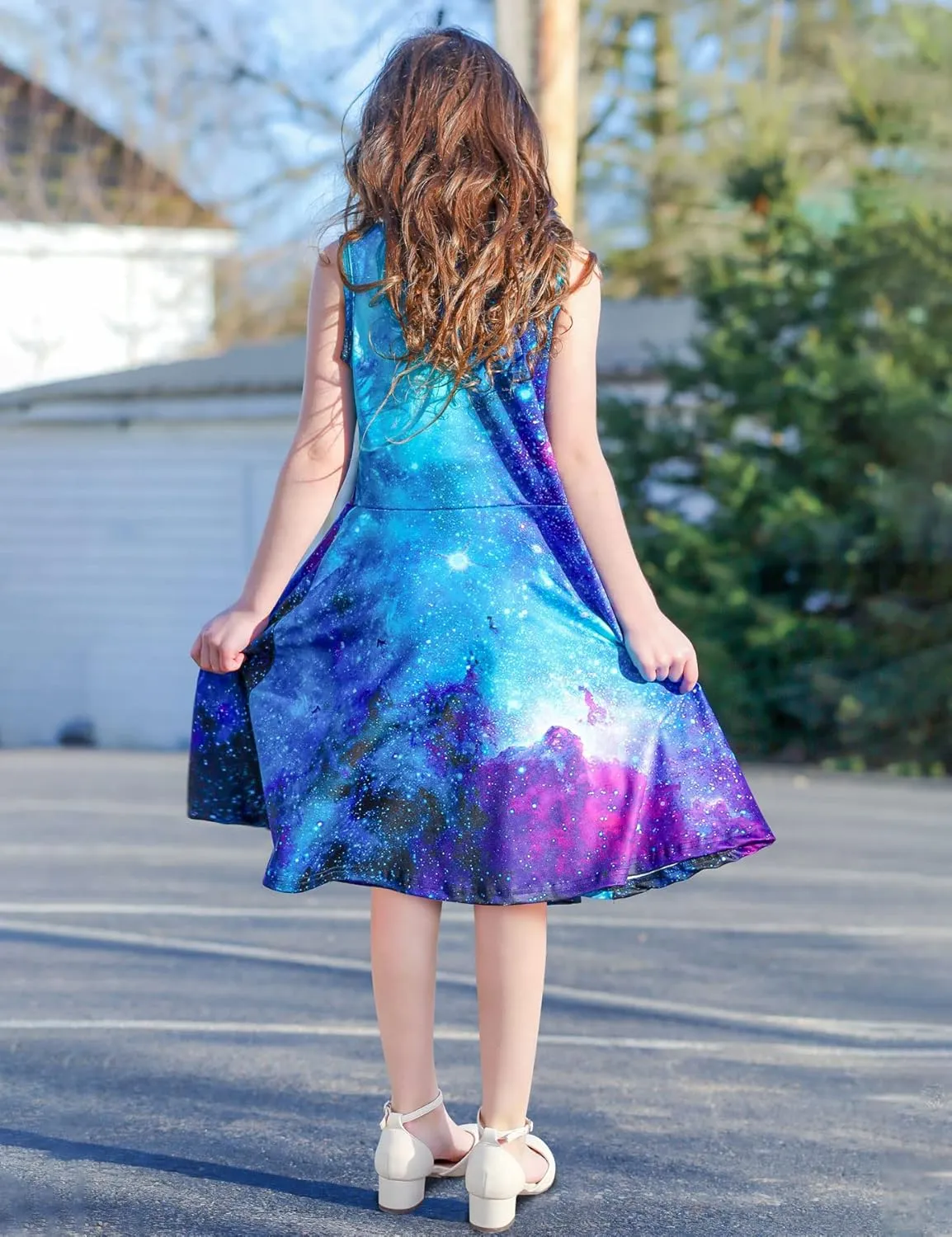 uideazone Girls Sleeveless Dress Round Neck Floral Printed Sundress for Casual Home Party Beach 4-12 Years