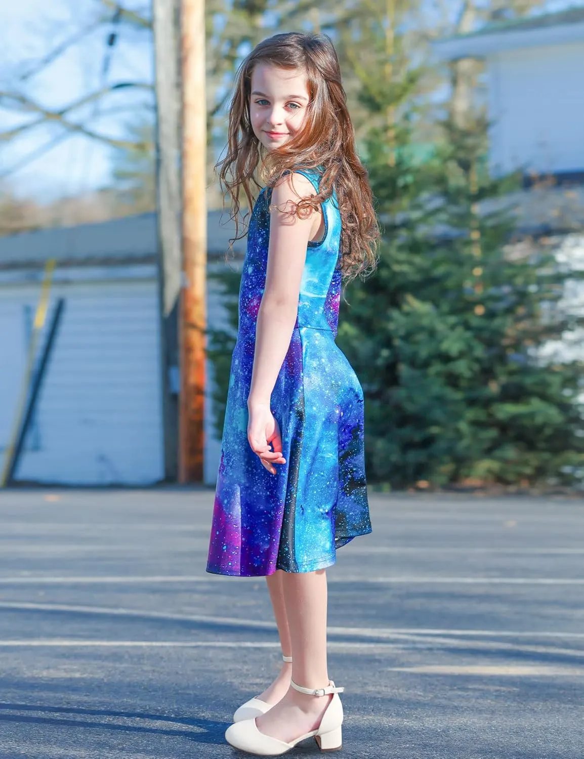 uideazone Girls Sleeveless Dress Round Neck Floral Printed Sundress for Casual Home Party Beach 4-12 Years