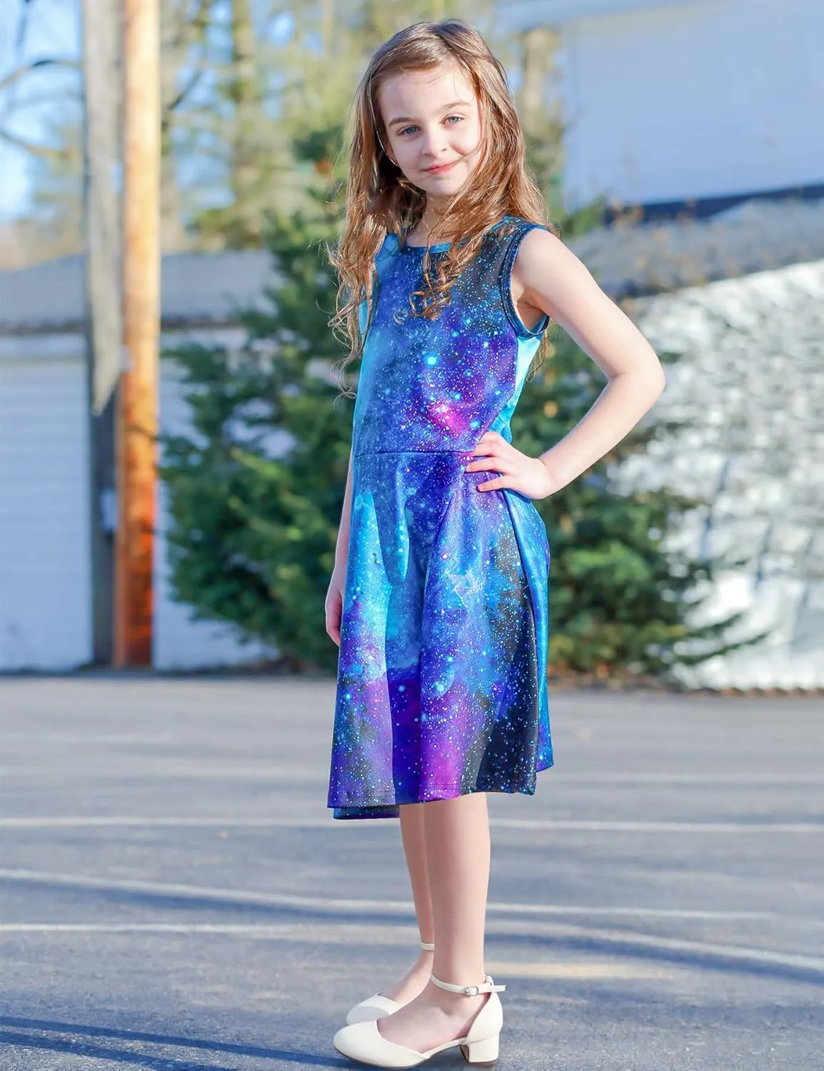 uideazone Girls Sleeveless Dress Round Neck Floral Printed Sundress for Casual Home Party Beach 4-12 Years