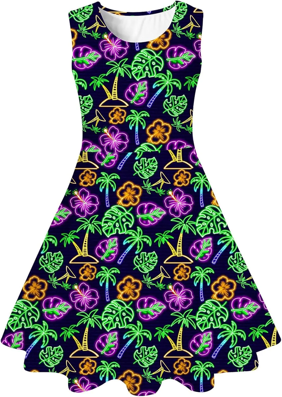 uideazone Girls Sleeveless Dress Round Neck Floral Printed Sundress for Casual Home Party Beach 4-12 Years