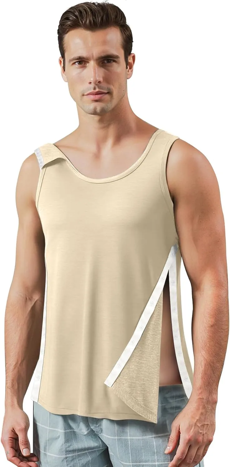 Unisex Post Shoulder Surgery Tank Tops, Side Snap Access Tear Way Sleeveless Shirts, Recovery Tear Away T-Shirt