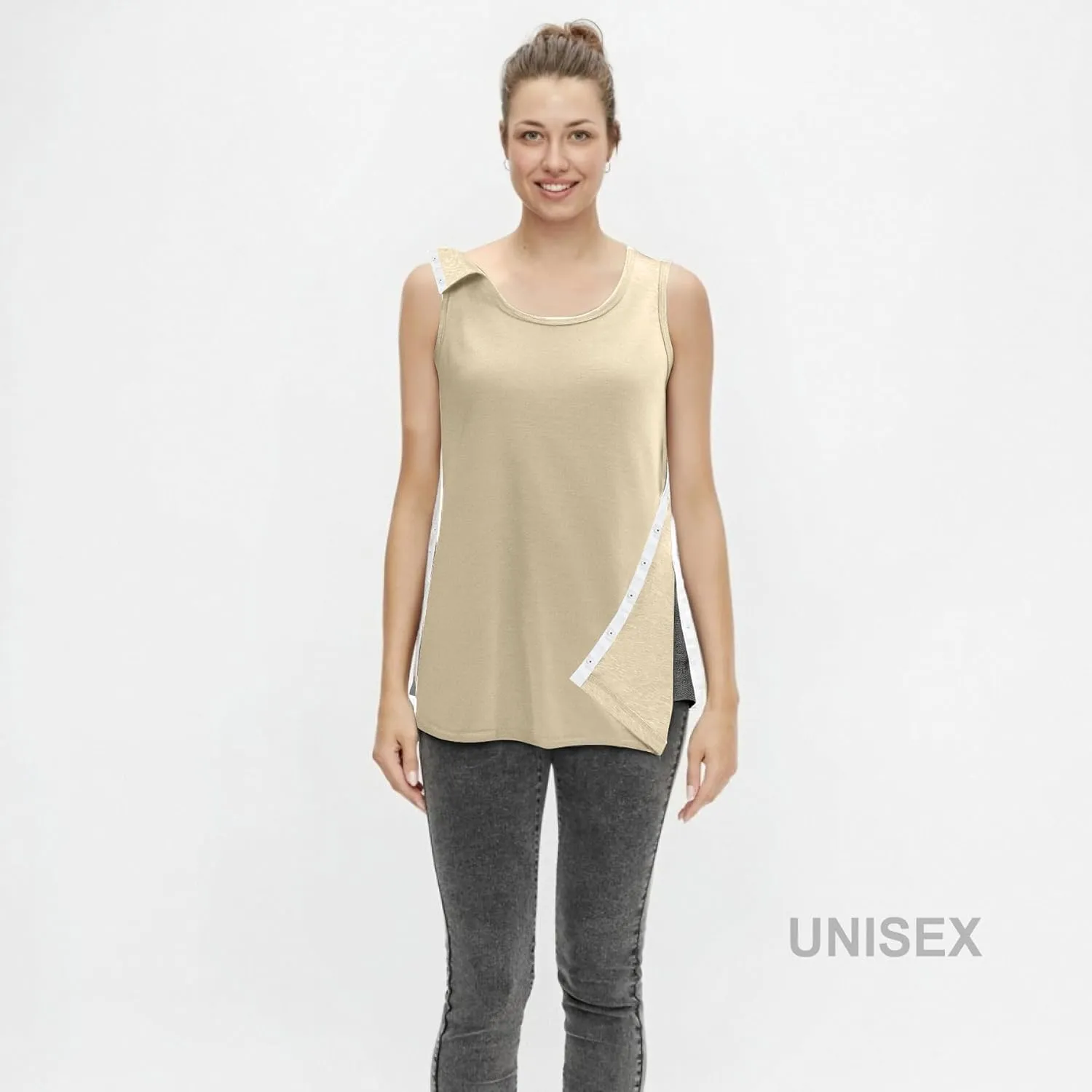 Unisex Post Shoulder Surgery Tank Tops, Side Snap Access Tear Way Sleeveless Shirts, Recovery Tear Away T-Shirt