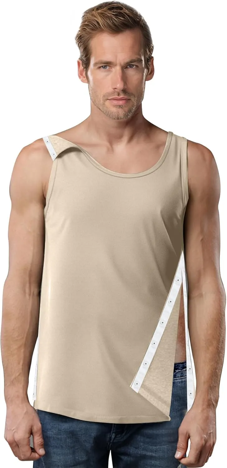 Unisex Post Shoulder Surgery Tank Tops, Side Snap Access Tear Way Sleeveless Shirts, Recovery Tear Away T-Shirt