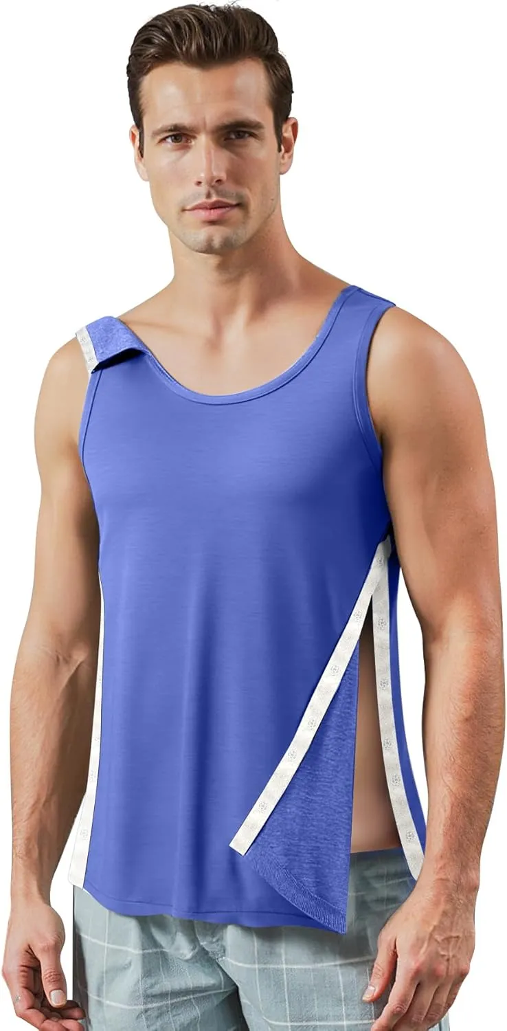 Unisex Post Shoulder Surgery Tank Tops, Side Snap Access Tear Way Sleeveless Shirts, Recovery Tear Away T-Shirt