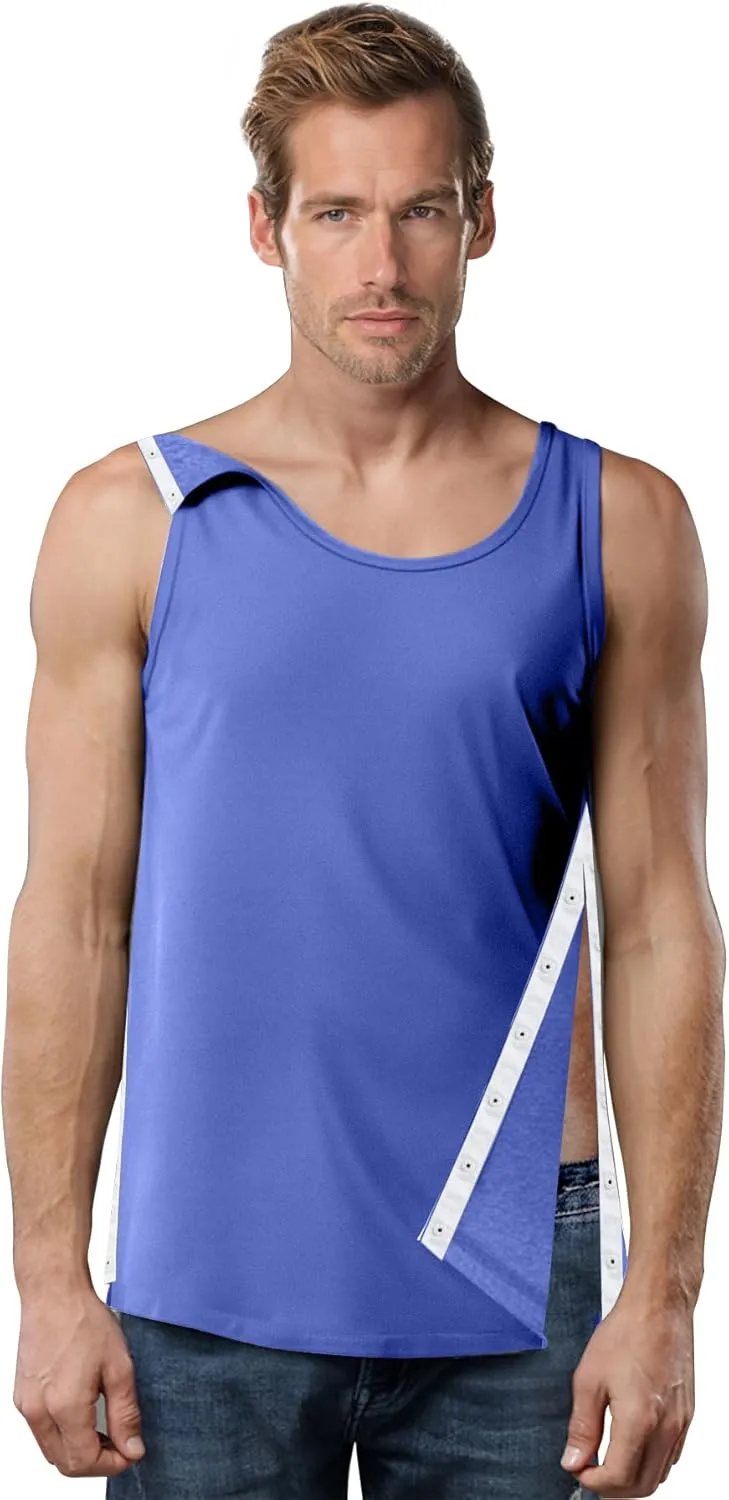Unisex Post Shoulder Surgery Tank Tops, Side Snap Access Tear Way Sleeveless Shirts, Recovery Tear Away T-Shirt