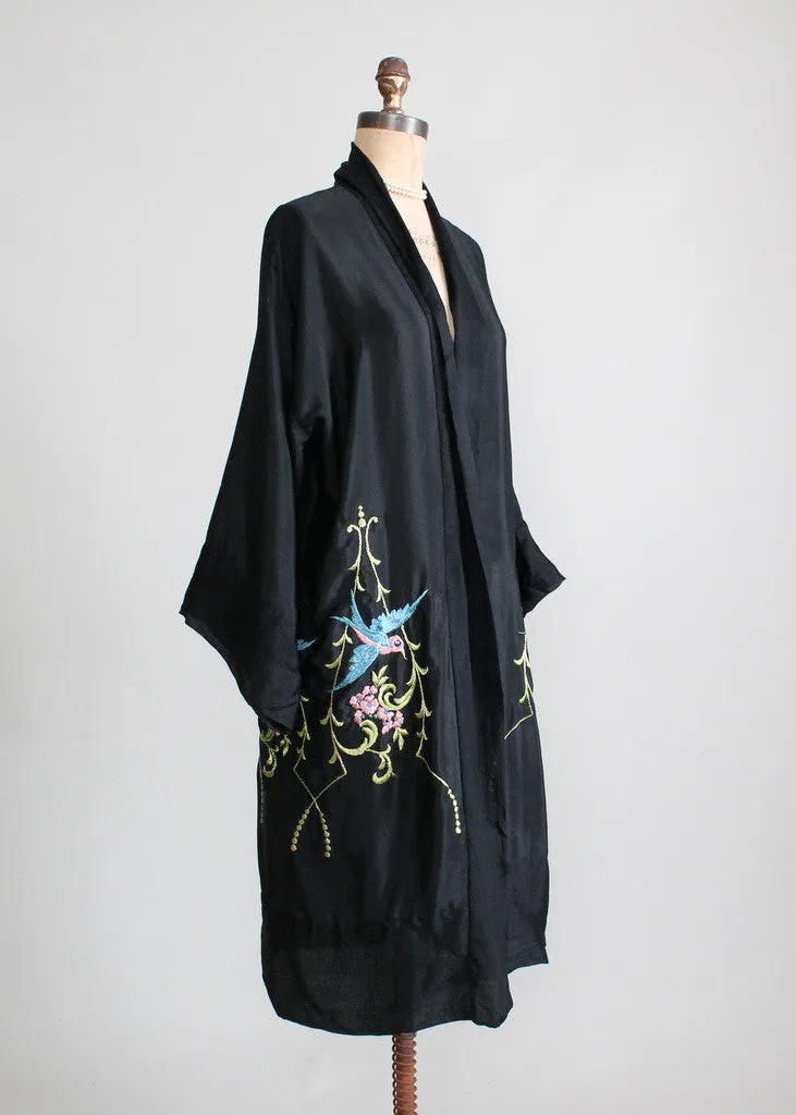 Vintage 1920s Silk Embroidered Kimono Robe