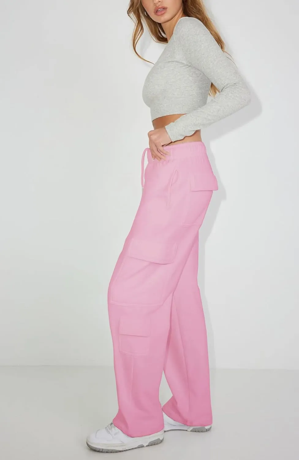 Waitfairy Wide Leg Sweatpants Women Cargo Pants Fleeece High Waisted Baggy Sweatpants for Women Casual Pants with 8 Pockets