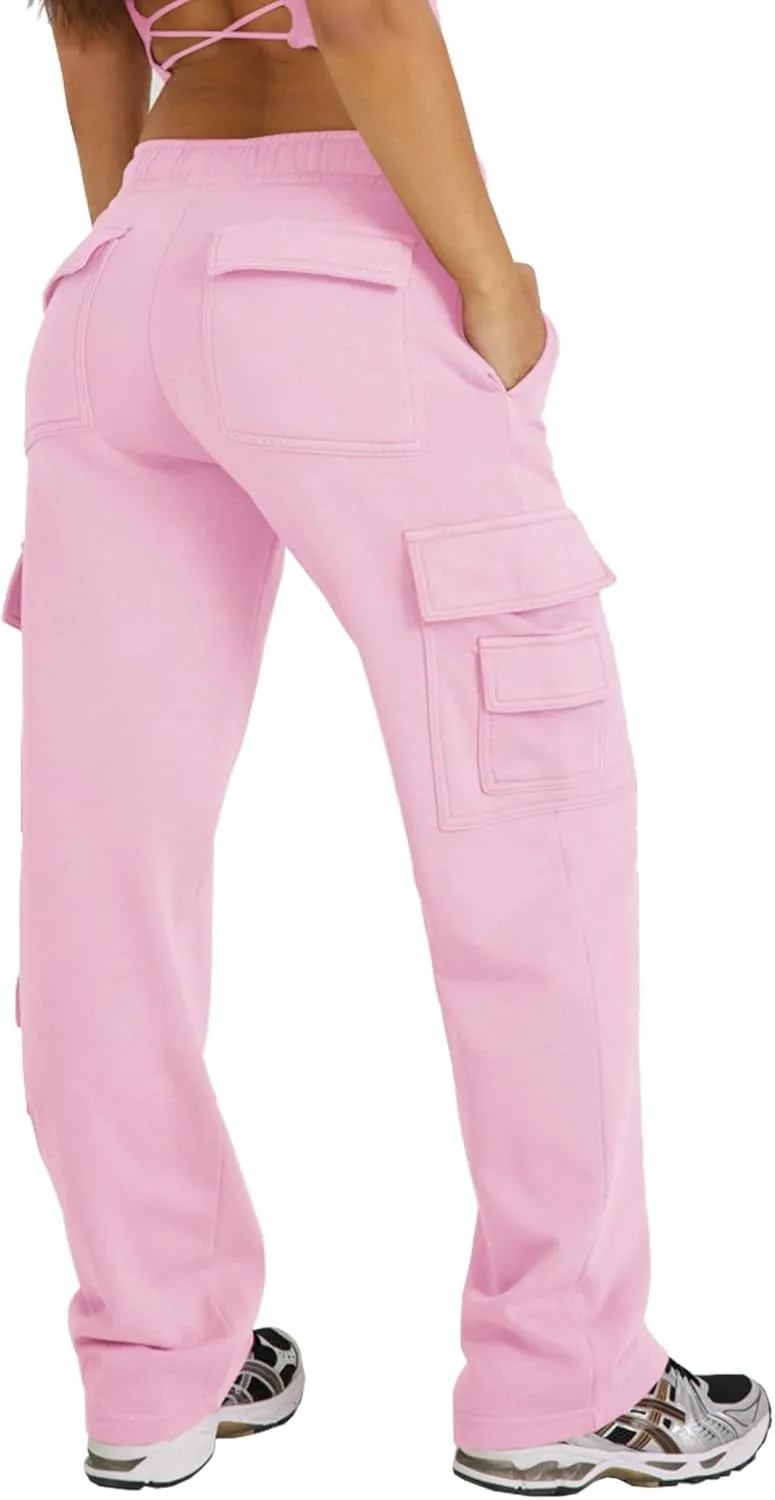 Waitfairy Wide Leg Sweatpants Women Cargo Pants Fleeece High Waisted Baggy Sweatpants for Women Casual Pants with 8 Pockets