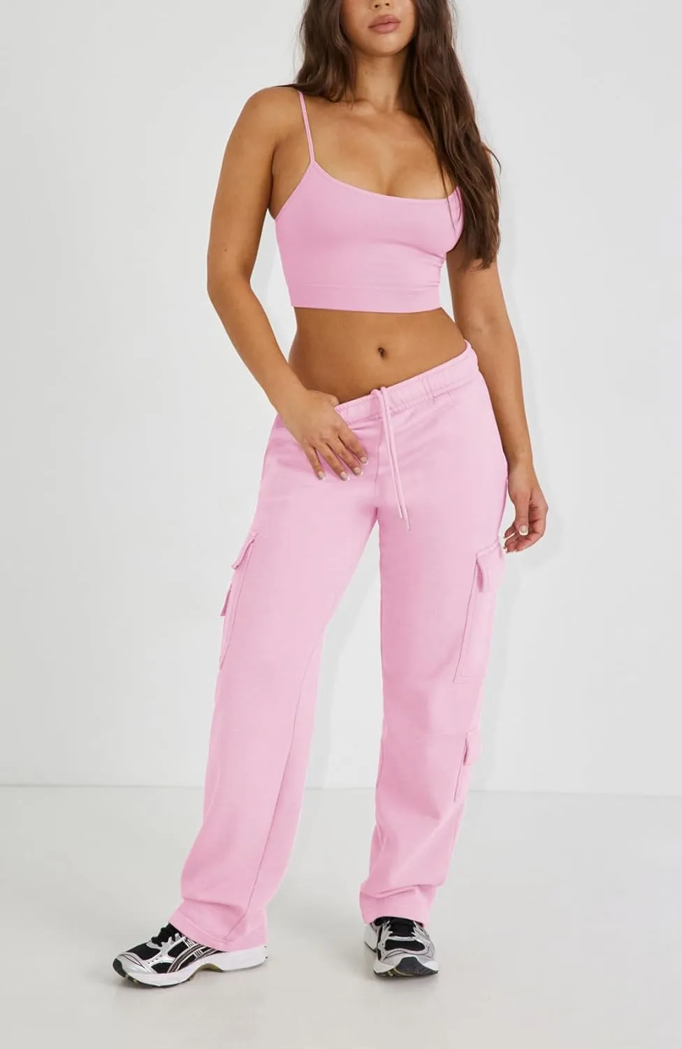 Waitfairy Wide Leg Sweatpants Women Cargo Pants Fleeece High Waisted Baggy Sweatpants for Women Casual Pants with 8 Pockets