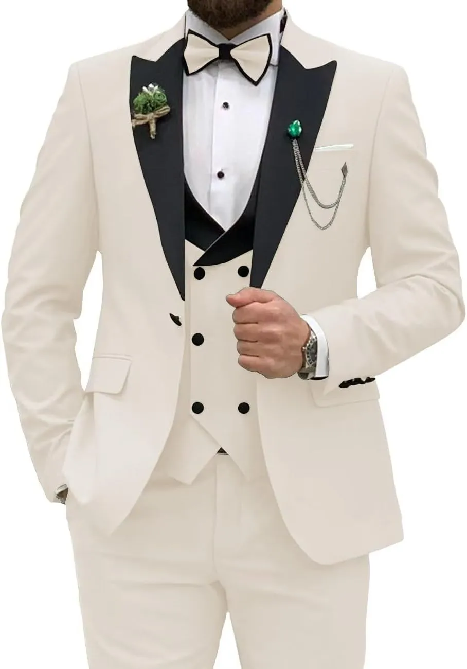 Wangyue Men's Tuxedo Suit 3 Piece Slim Fit Suit for Men Tuxedo for Men Wedding Party Dinner Prom