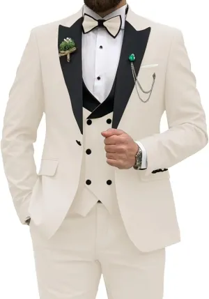 Wangyue Men's Tuxedo Suit 3 Piece Slim Fit Suit for Men Tuxedo for Men Wedding Party Dinner Prom