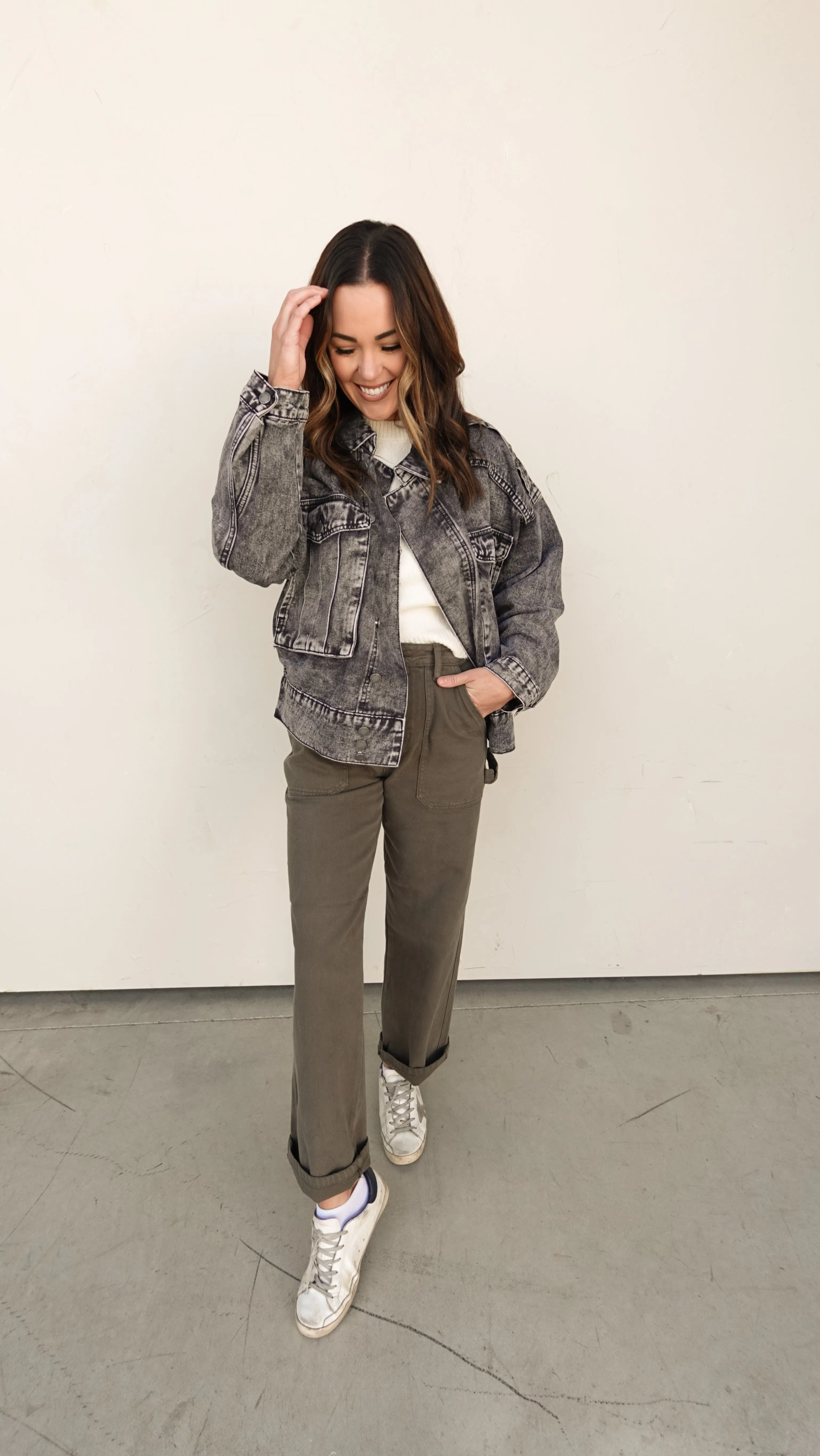 Washed Black Cargo Denim Jacket
