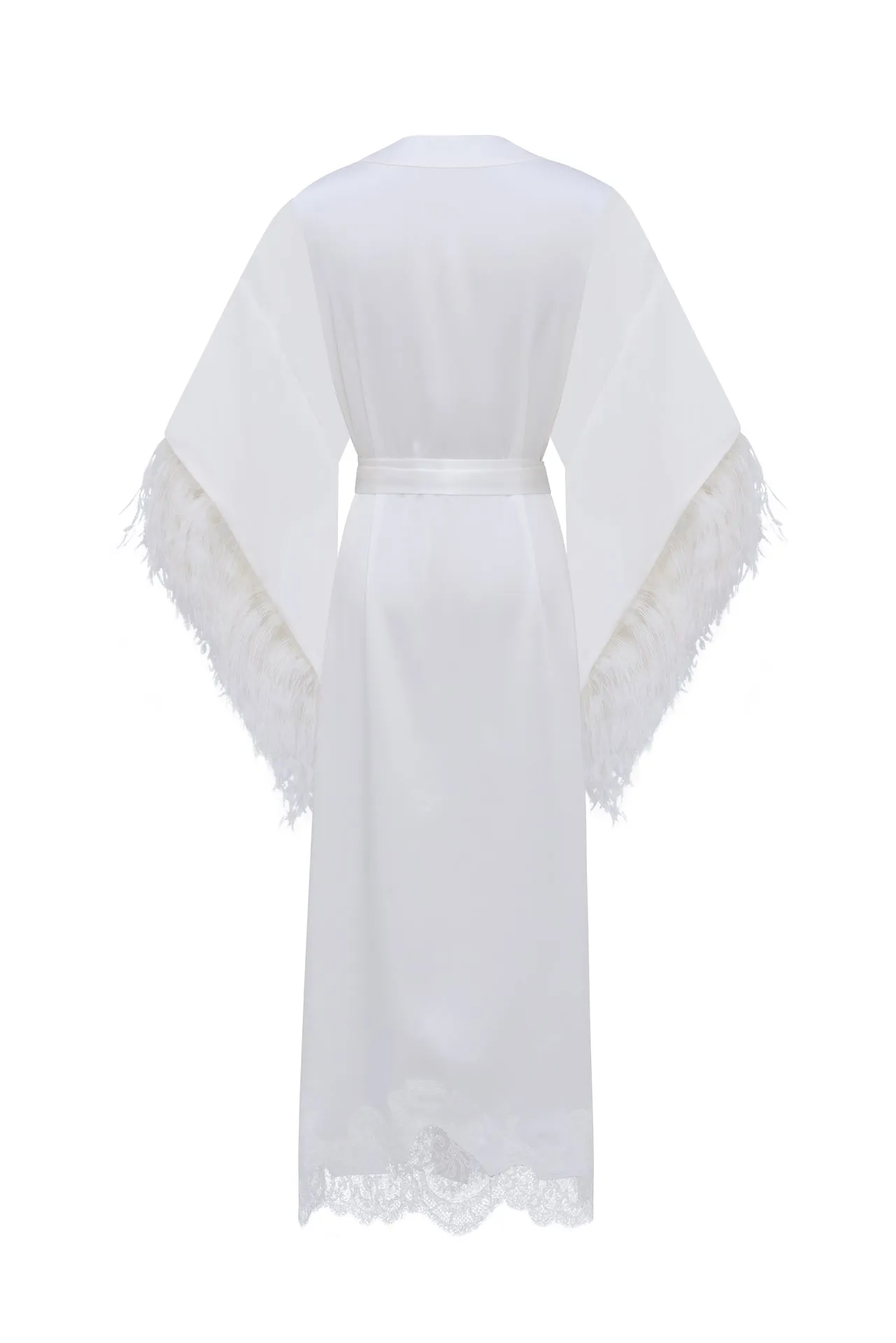 White Feather Silk Kimono Robe