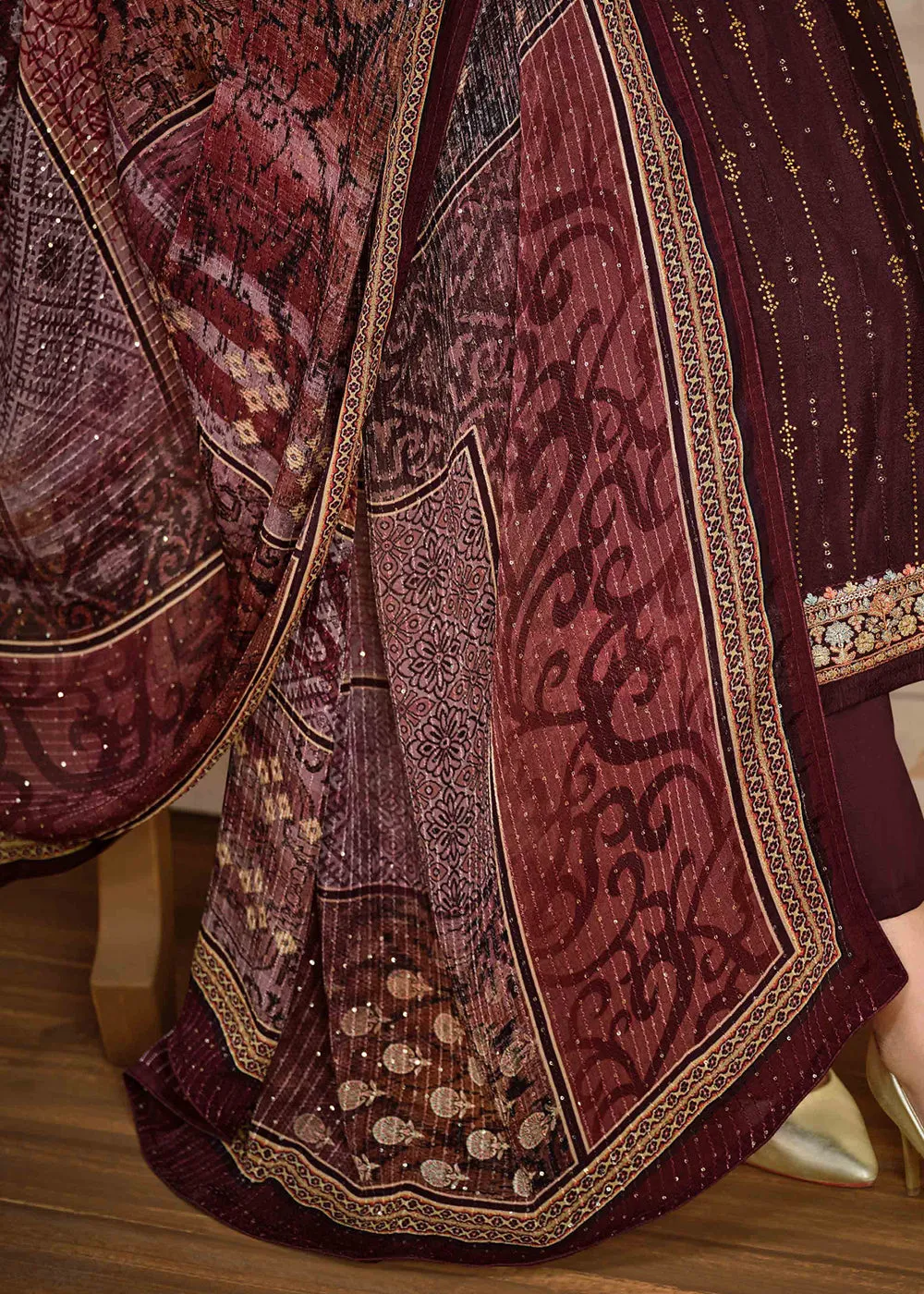 Wine Chinnon Pant Style Wedding Ceremony Suit