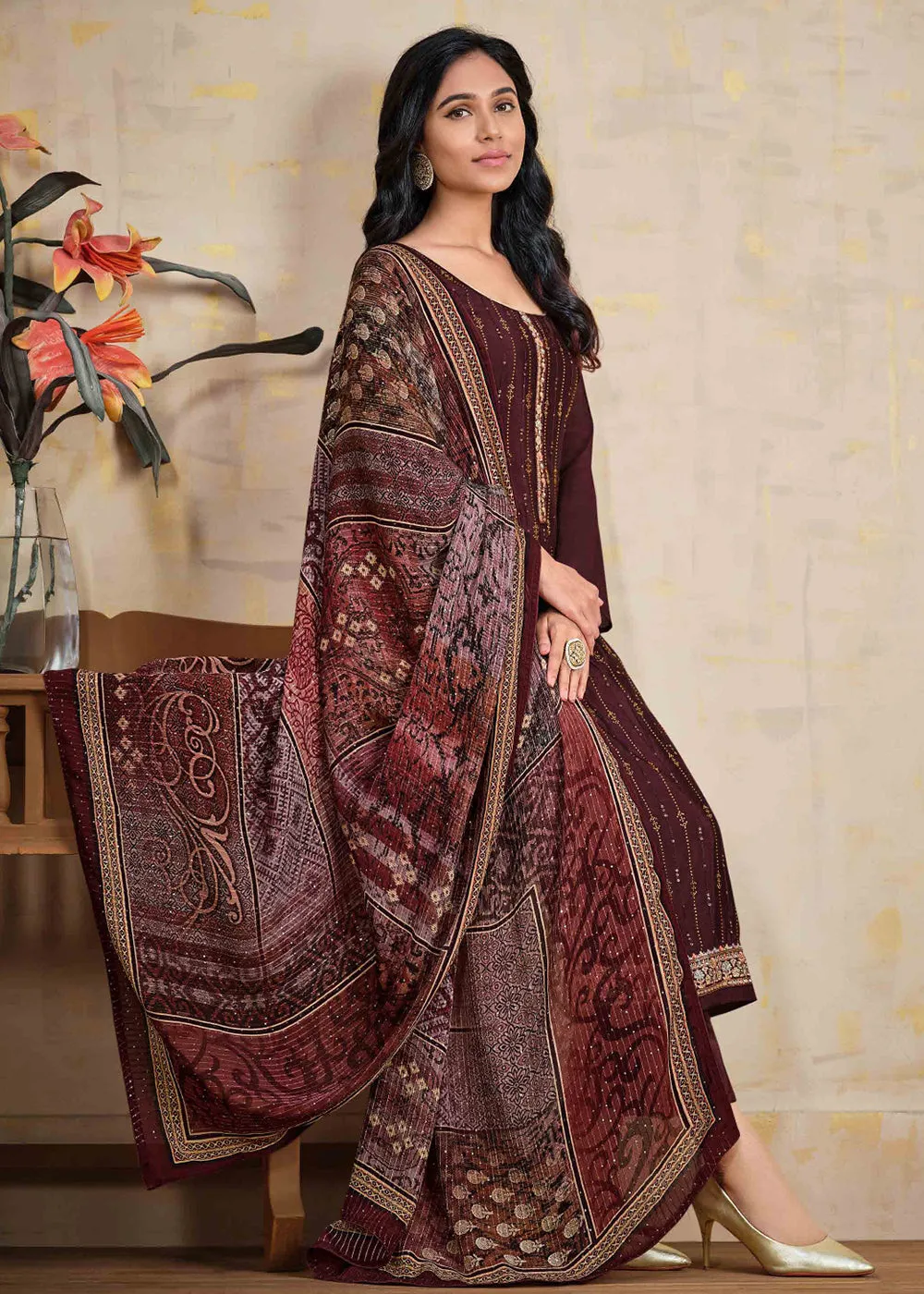 Wine Chinnon Pant Style Wedding Ceremony Suit