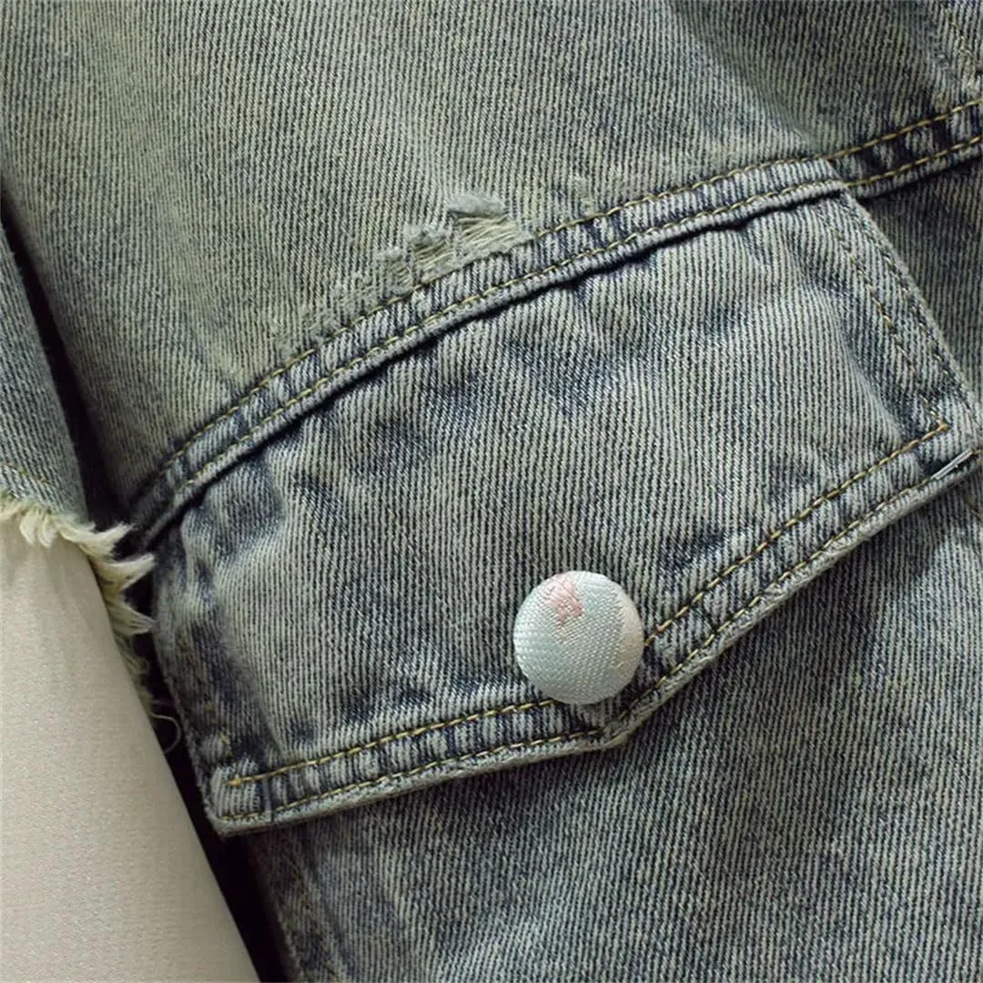 Women's Embroidered Denim Jacket Chinese Stitching Short Denim Jacket