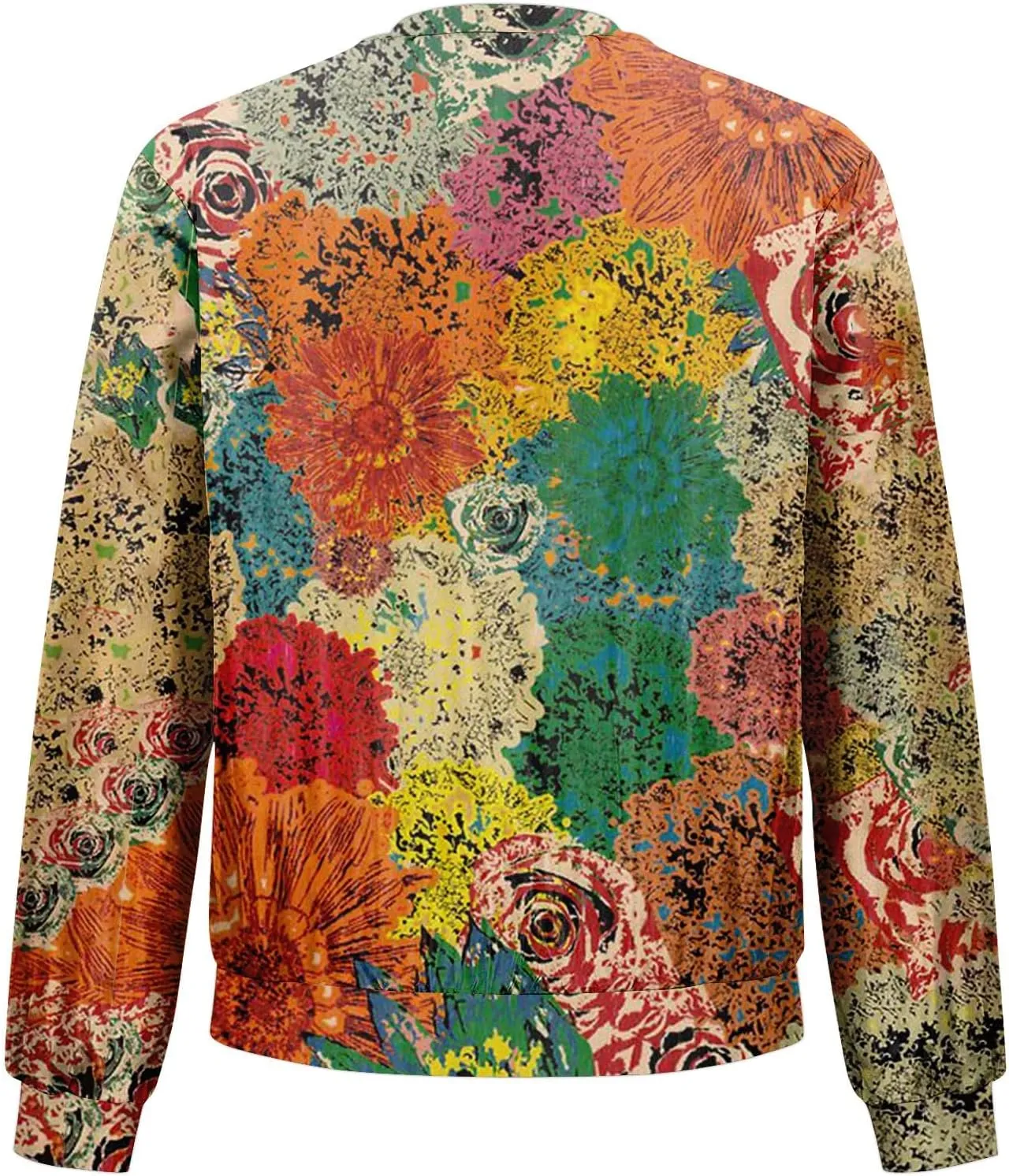 Womens Fashion Fall Bomber Jacket Casual Lightweight Coat Dressy Floral Printed Zip Up Outwear Gifts for Women