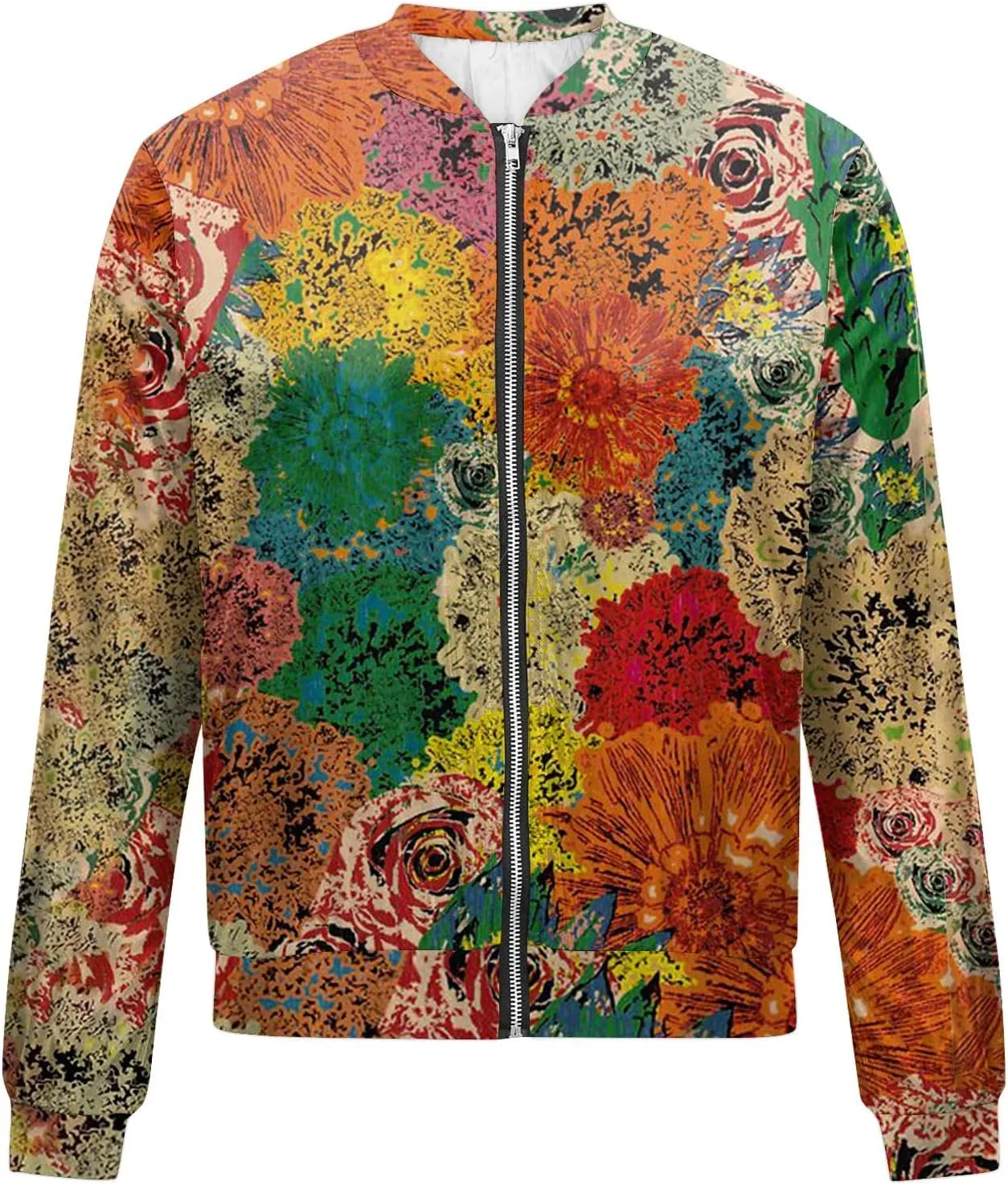 Womens Fashion Fall Bomber Jacket Casual Lightweight Coat Dressy Floral Printed Zip Up Outwear Gifts for Women