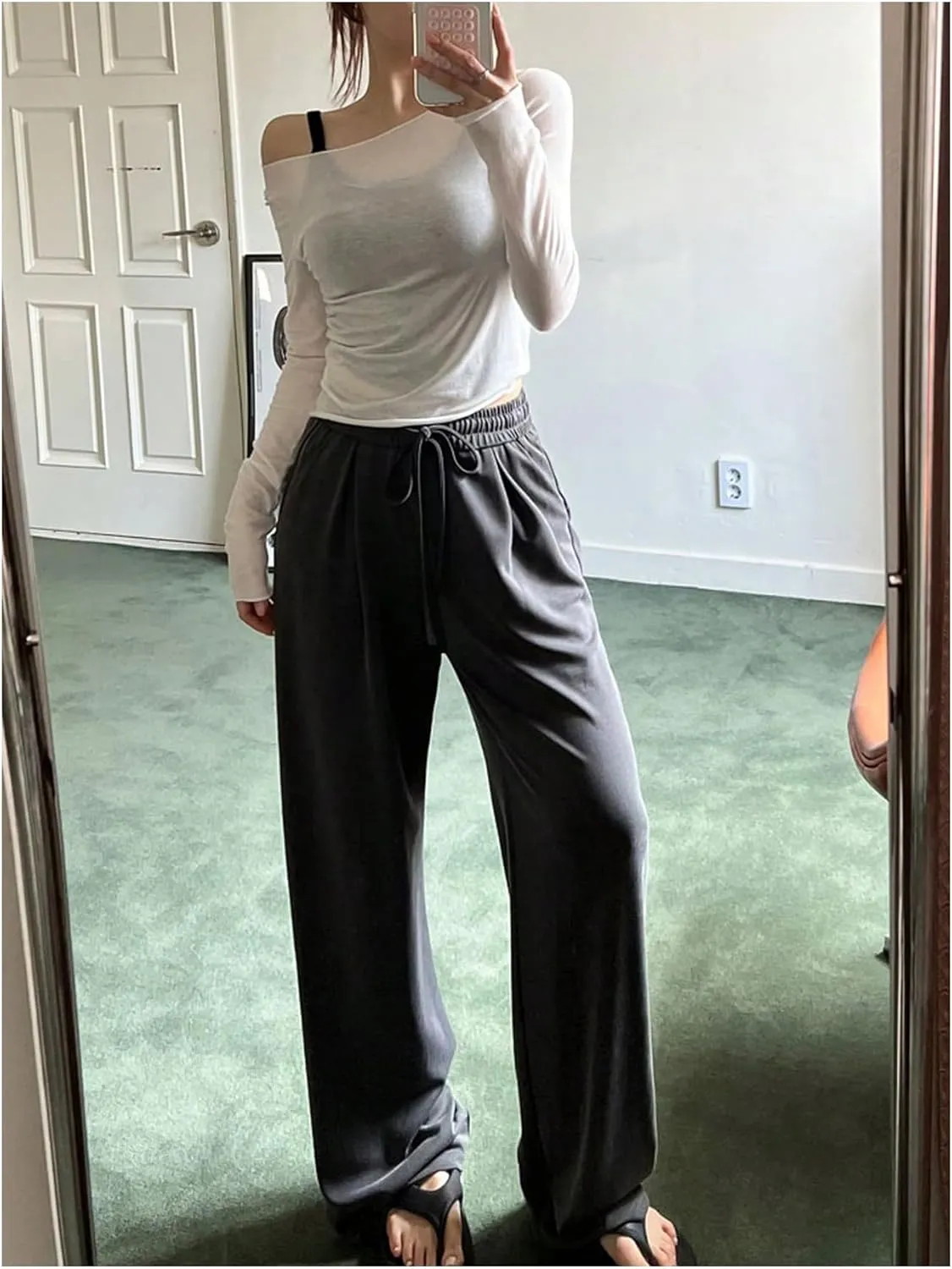 Women's Mesh Sheer Tops Off The Shoulder Long Sleeve See Through Shirts Going Out Party Club Outfits