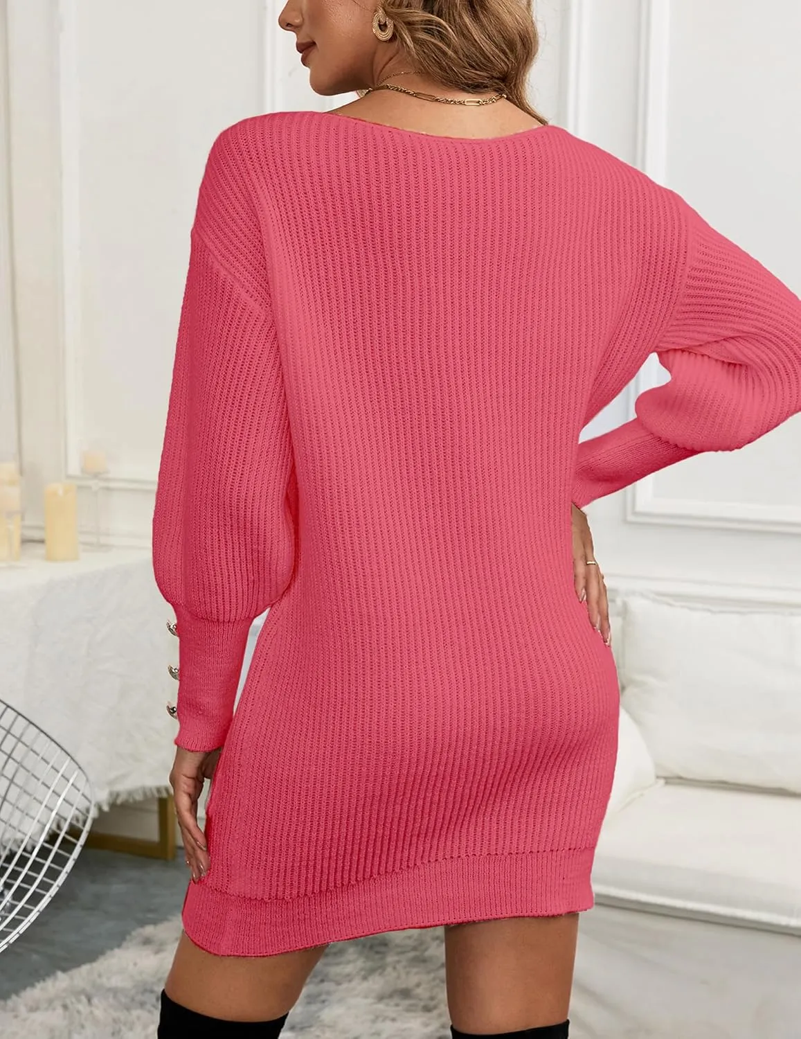 Women's Sexy Off The Shoulder Pocket Sweater Dress Spring 2025 Trendy Ribbed Knit Solid Long Sleeve Mini Dresses
