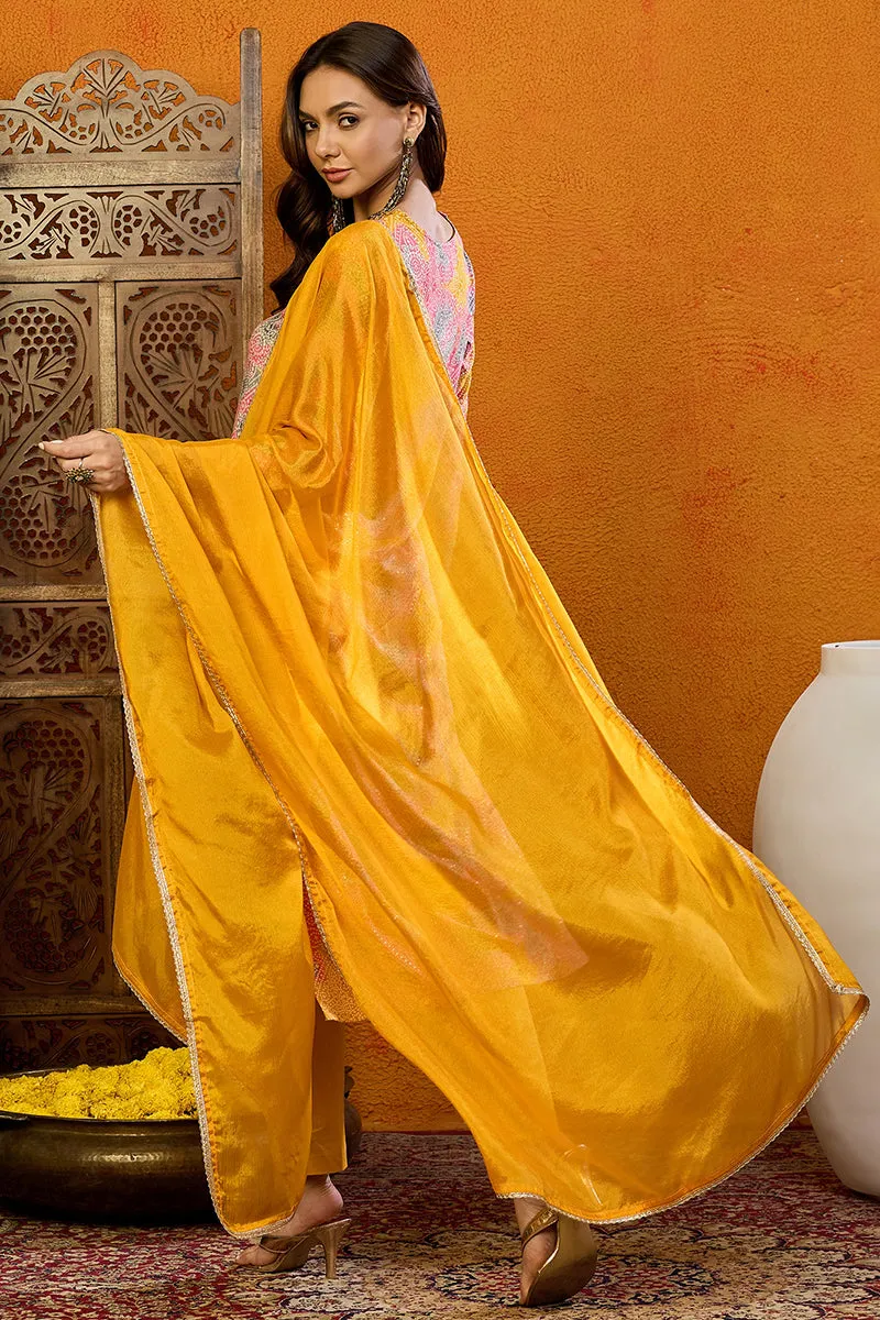 Yellow Cotton Blend Bandhani Printed Straight Suit Set