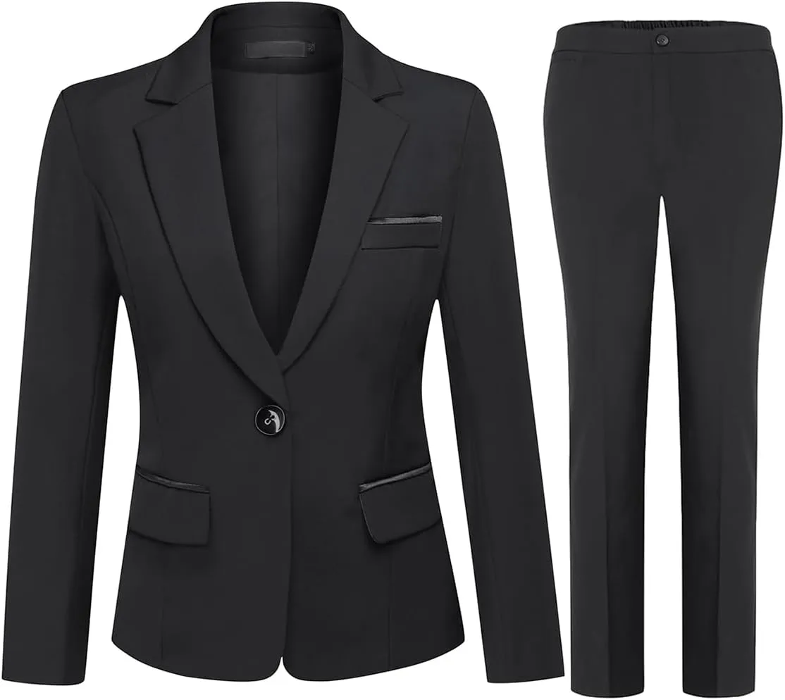 YUNCLOS Women's 2 Piece Office Lady Business Suit Set Slim Fit Blazer Pant